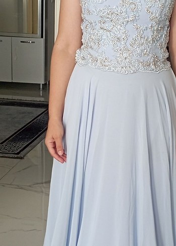 Drapeli Straplez Uzun Mavi Nişan Elbisesi - Görsel 3