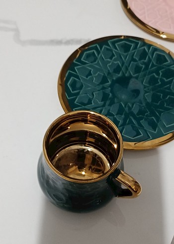 tüek kahve fincanı renkli  Altın Detaylı Kahve Fincanı ve Tabağı - Görsel 6