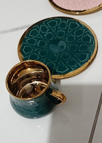 tüek kahve fincanı renkli  Altın Detaylı Kahve Fincanı ve Tabağı - Görsel 7