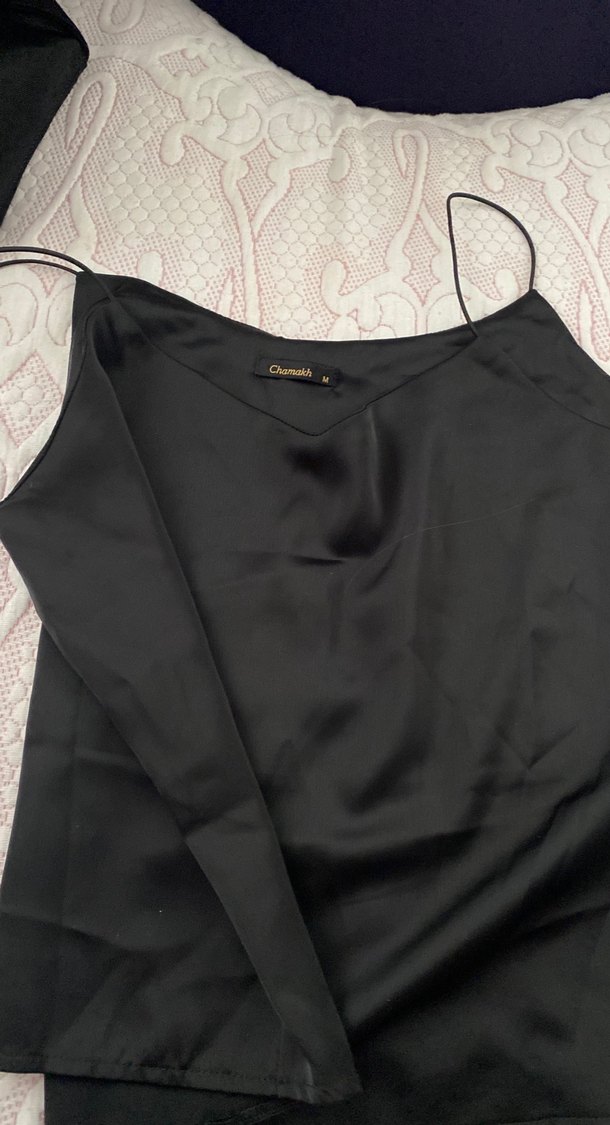 Siyah Kadın saten Askılı Bluz - Görsel 3