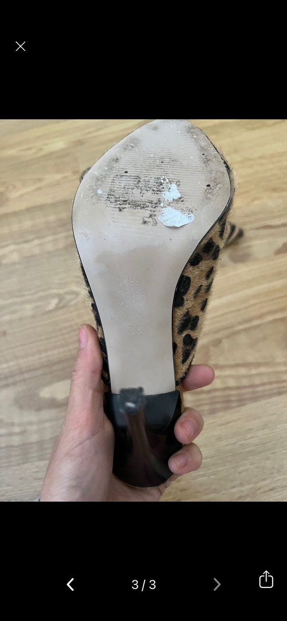 Kahverengi Zebra Leopar Desenli Topuklu Ayakkabı - Görsel 3