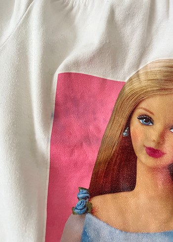 Beyaz Barbie Baskılı Kız Tişörtü - Görsel 2