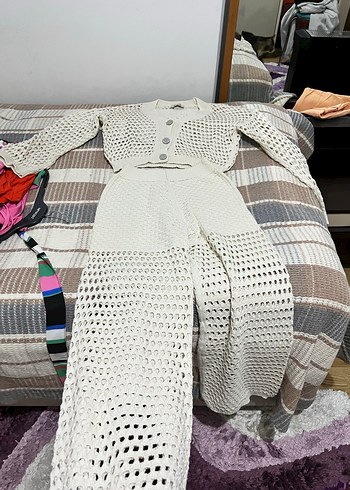 Kadın Beyaz Bohem Örgü İkili Takım - Görsel 2