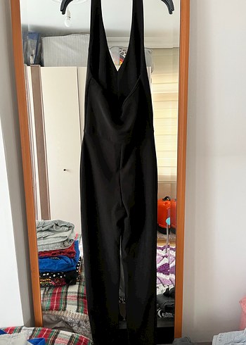 Kadın Siyah Uzun Halter Yaka Goth Tulum - Görsel 3