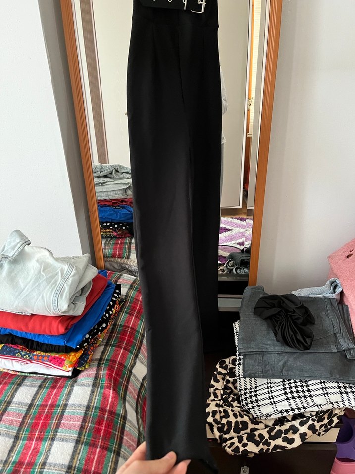 Kadın Siyah Uzun Halter Yaka Goth Tulum - Görsel 2