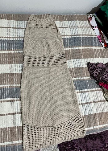 Bej Bohem Uzun Örme Elbise - Görsel 3