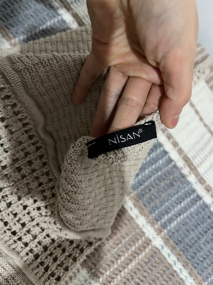 Bej Bohem Uzun Örme Elbise - Görsel 4