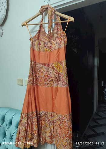 Bohem Çok Renkli Uzun Askılı Elbise - Görsel 2