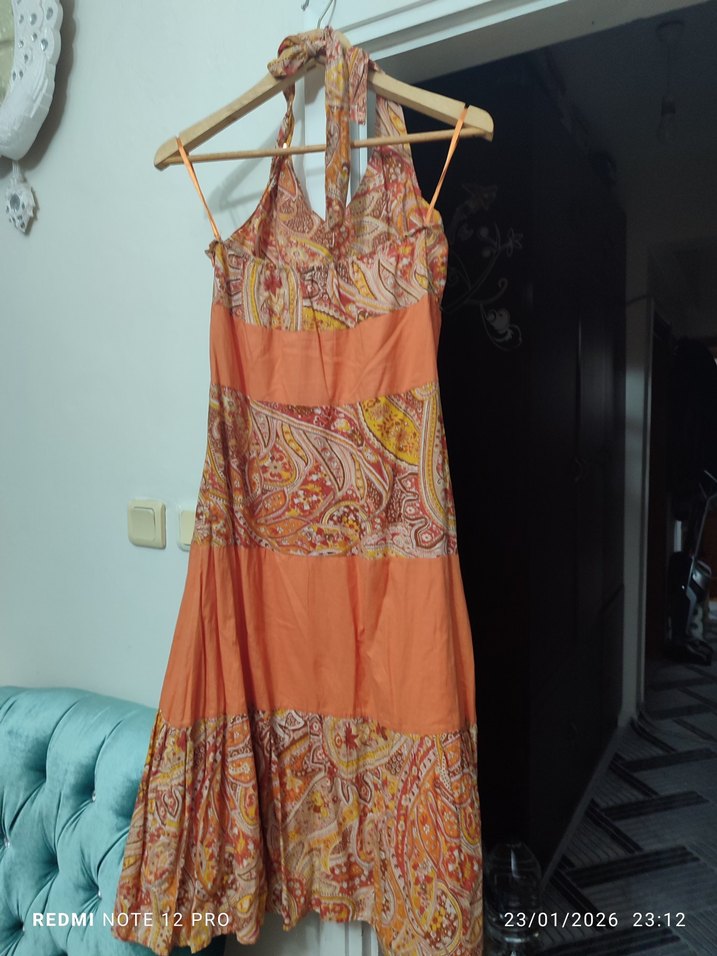 Bohem Çok Renkli Uzun Askılı Elbise - Görsel 2