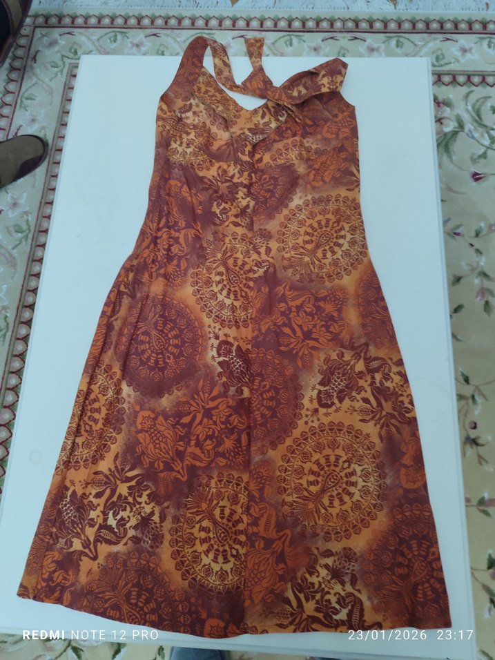 Bohem Tarz Kahverengi Uzun Drapeli Elbise - Görsel 2