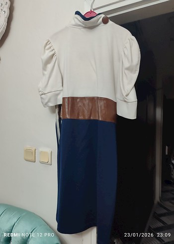 Düğmeli, Uzun Kollu Lacivert Kadın Elbise - Görsel 2