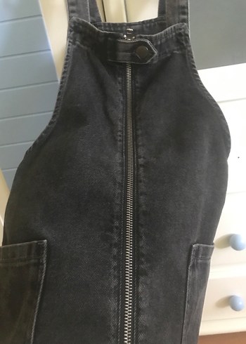 Siyah Fermuarlı Kız çocuk Denim Salopet - Görsel 4