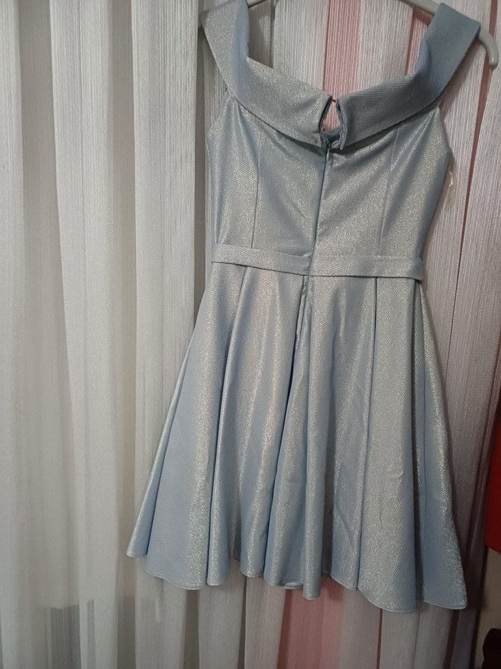 Gri Drapeli Midi Abiye Elbise - Görsel 2