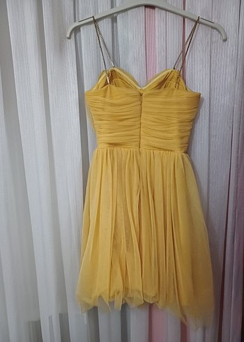 Sarı Pilili Midi Abiye Elbise - Görsel 2