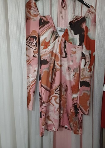 Uzun Kollu Pembe Batik Midi Elbise - Görsel 2