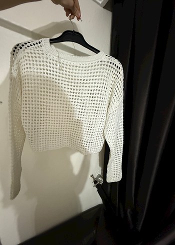 Krem Renk File Örgü Kazak  - Görsel 4