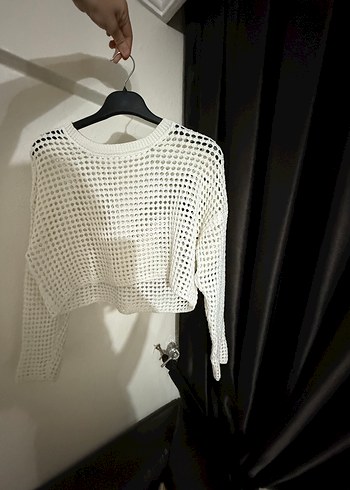 Krem Renk File Örgü Kazak  - Görsel 3