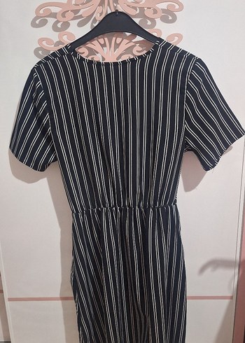Kadın Siyah Beyaz Çizgili Elbise - Görsel 2