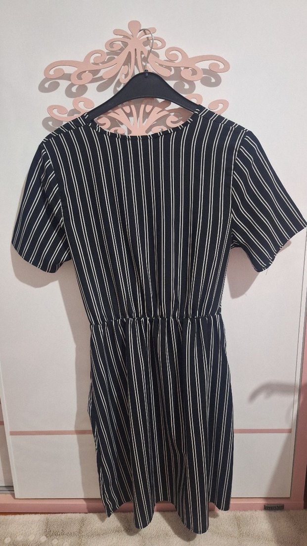 Kadın Siyah Beyaz Çizgili Elbise - Görsel 2