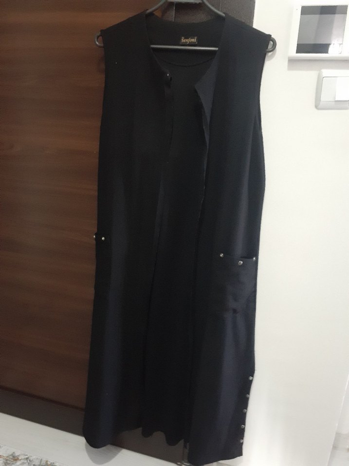 Siyah Uzun Kadın Yelek - Görsel 2