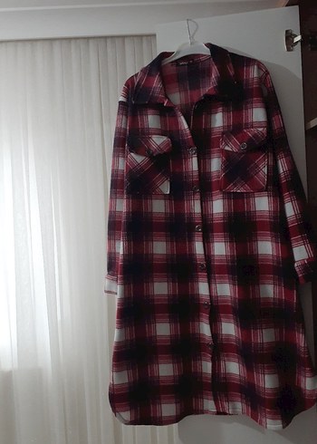 Bordo Ekose Düğmeli Uzun Kollu Kadın Gömlek - Görsel 2