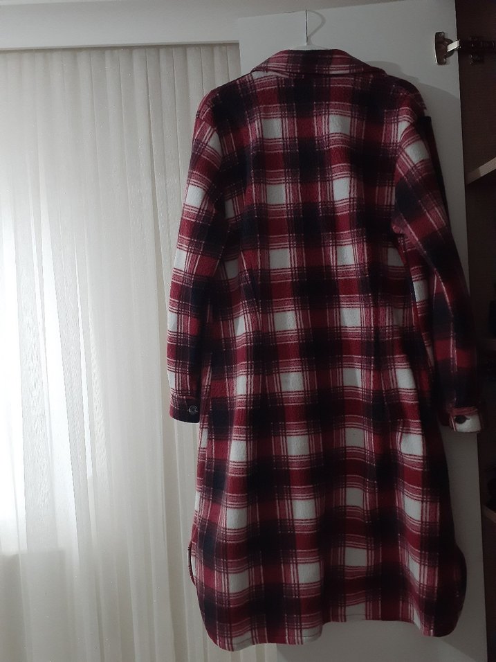 Bordo Ekose Düğmeli Uzun Kollu Kadın Gömlek - Görsel 5