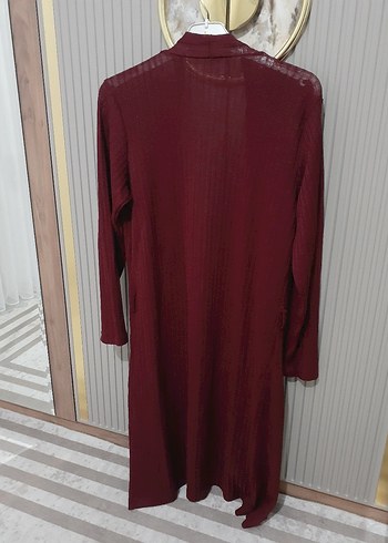 Bordo Uzun Kollu Salaş Triko Hırka - Görsel 4