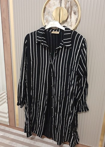 Uzun Kollu Siyah Zebra Desenli Kadın Gömlek - Görsel 2