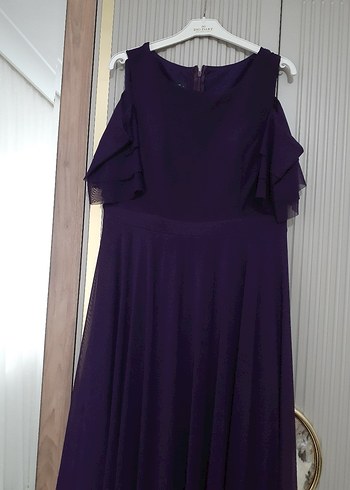 Mor Uzun Drapeli Straplez Kadın Abiye - Görsel 3