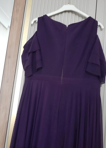 Mor Uzun Drapeli Straplez Kadın Abiye - Görsel 7