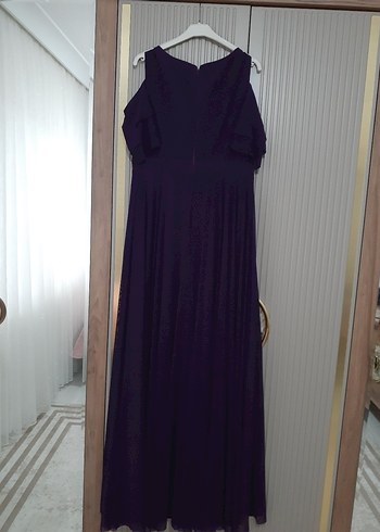 Mor Uzun Drapeli Straplez Kadın Abiye - Görsel 6