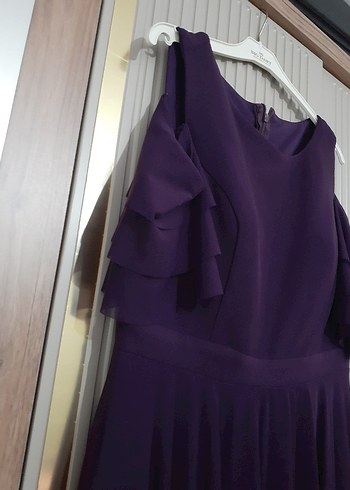 Mor Uzun Drapeli Straplez Kadın Abiye - Görsel 5