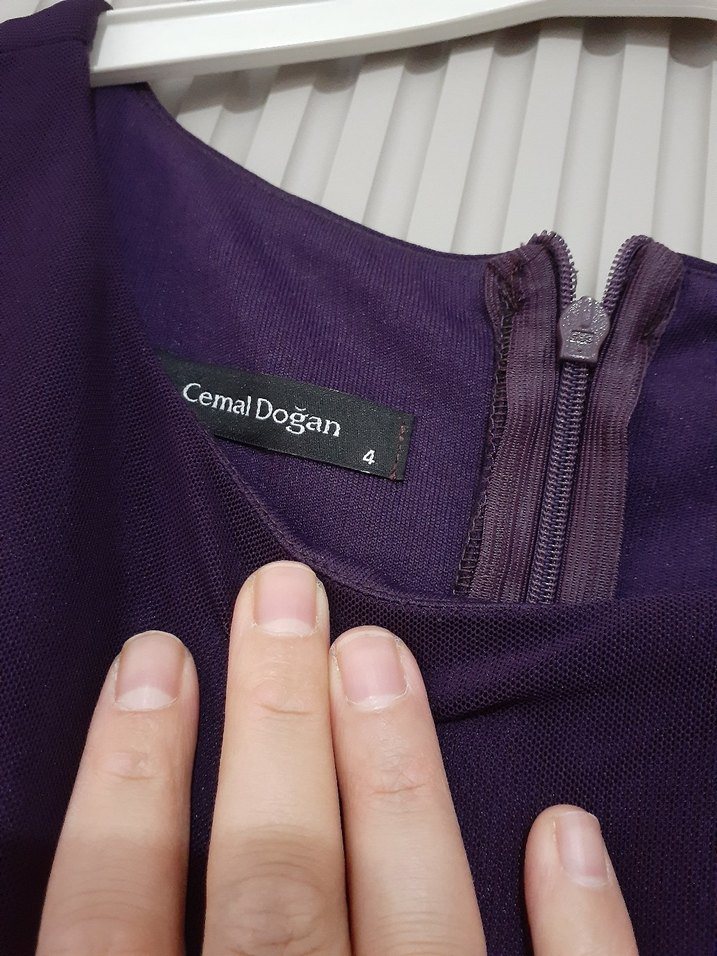 Mor Uzun Drapeli Straplez Kadın Abiye - Görsel 4