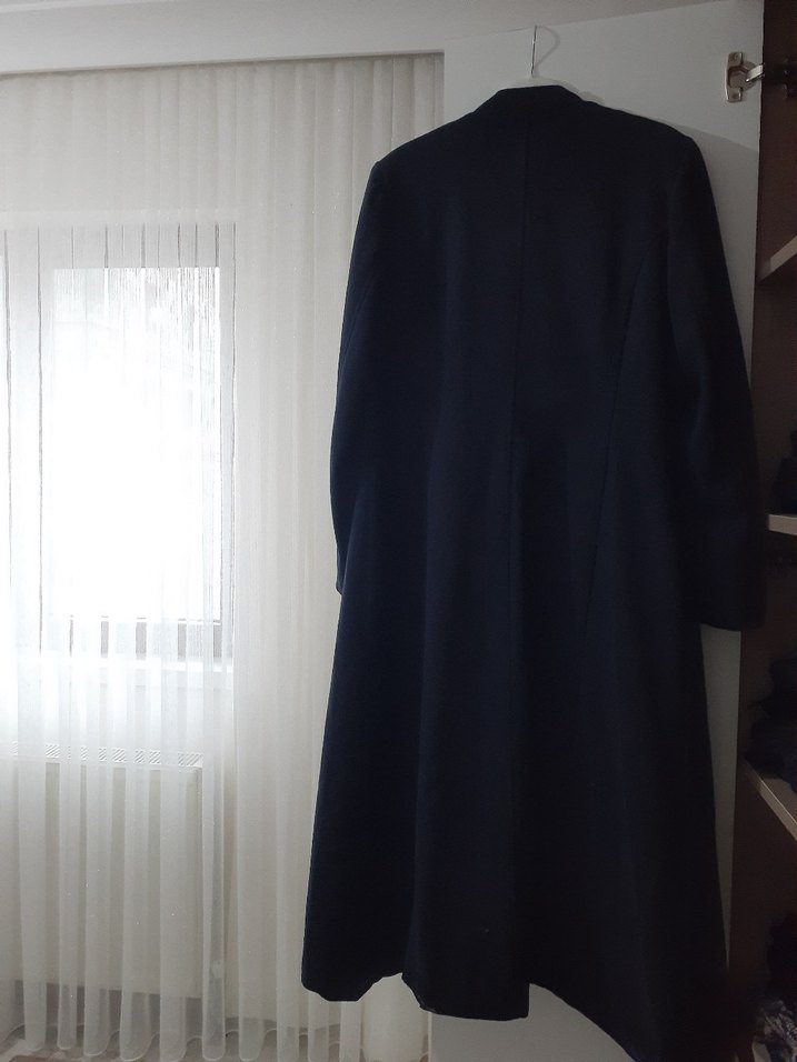 Uzun lacivert  Düğmeli Kadın Kaban - Görsel 4