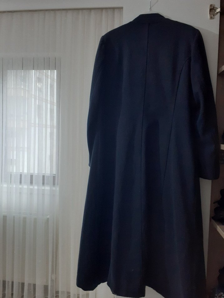 Uzun lacivert  Düğmeli Kadın Kaban - Görsel 5