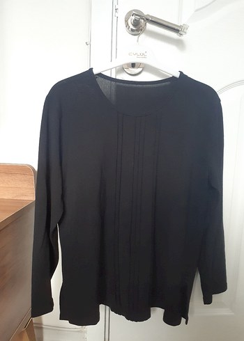 Siyah Kadın Keten Pliseli Uzun Kollu Bluz - Görsel 2