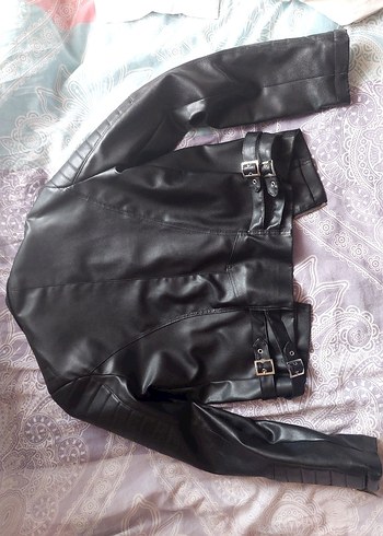 Kadın Siyah Deri Biker Ceket - Görsel 2