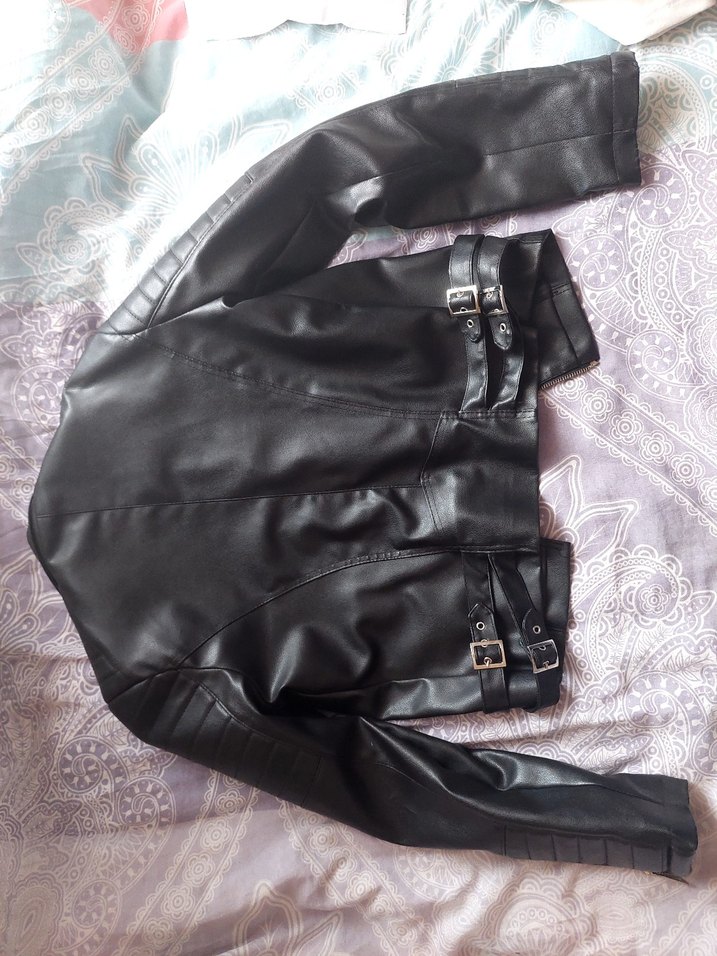 Kadın Siyah Deri Biker Ceket - Görsel 2