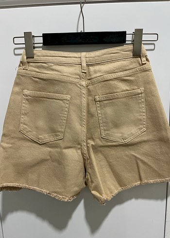 Bej Loose Fit Mini Kadın Kot Şort - Görsel 2
