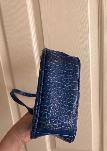 Koyu Mavi Yılan Desenli Deri Kadın Çanta - Görsel 4