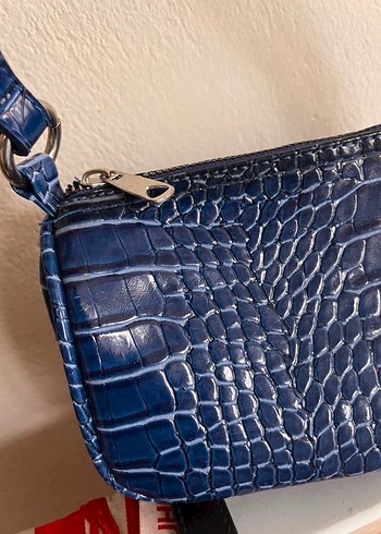 Koyu Mavi Yılan Desenli Deri Kadın Çanta - Görsel 5