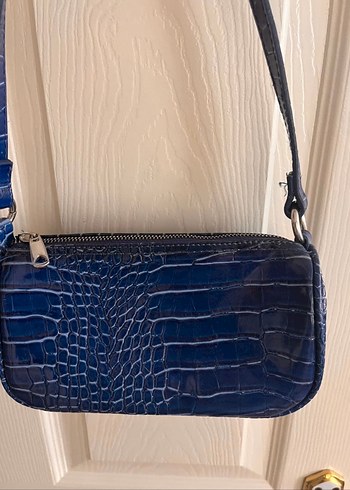 Koyu Mavi Yılan Desenli Deri Kadın Çanta - Görsel 3