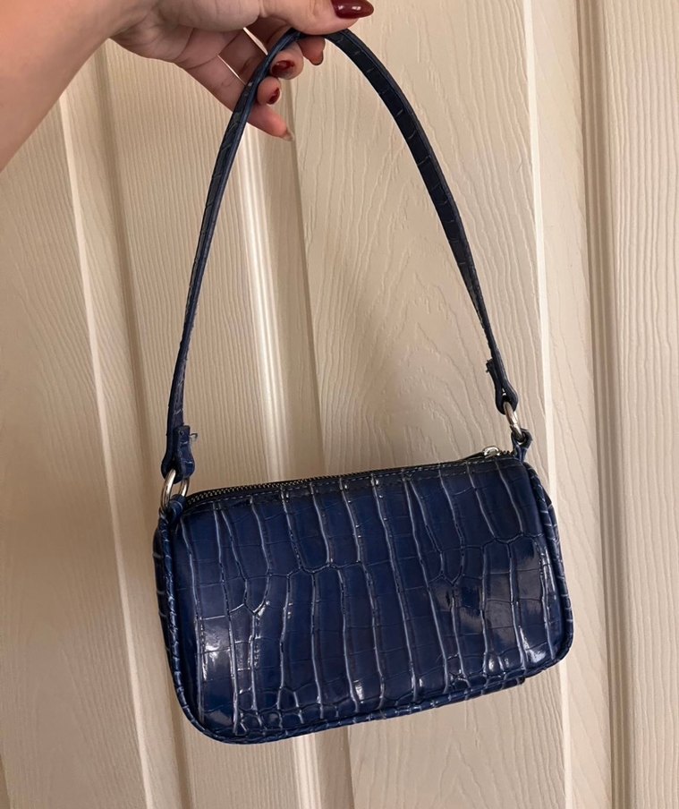 Koyu Mavi Yılan Desenli Deri Kadın Çanta - Görsel 2