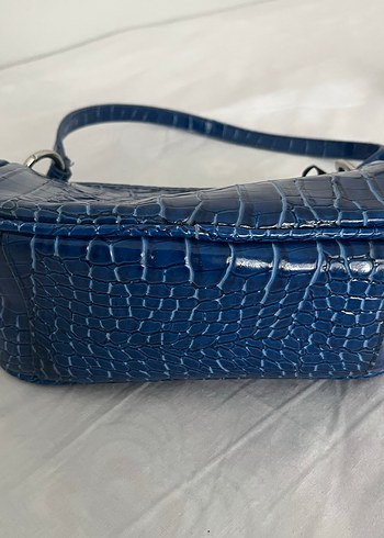 Koyu Mavi Deri Yılan Desenli Kadın Çanta - Görsel 3