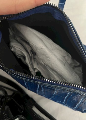 Koyu Mavi Deri Yılan Desenli Kadın Çanta - Görsel 5