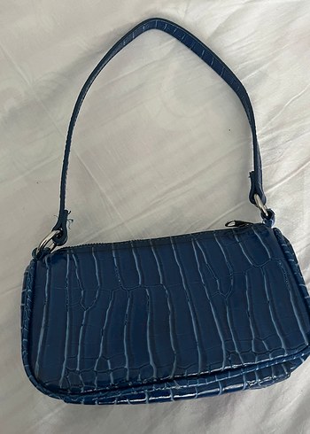 Koyu Mavi Deri Yılan Desenli Kadın Çanta - Görsel 4