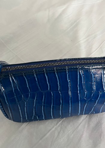 Koyu Mavi Deri Yılan Desenli Kadın Çanta - Görsel 2