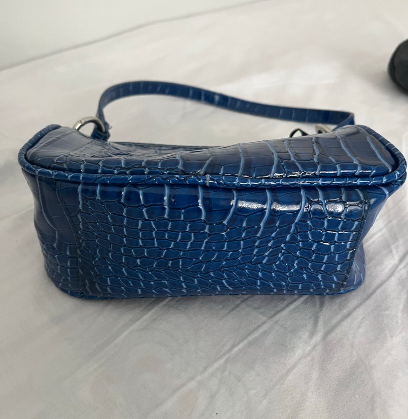 Koyu Mavi Deri Yılan Desenli Kadın Çanta - Görsel 3