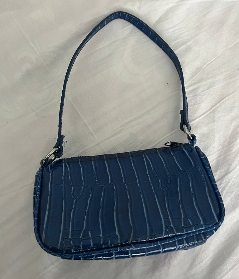 Koyu Mavi Deri Yılan Desenli Kadın Çanta - Görsel 4