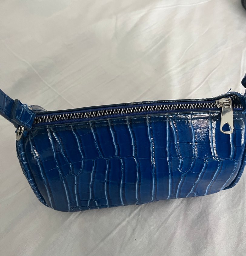 Koyu Mavi Deri Yılan Desenli Kadın Çanta - Görsel 2